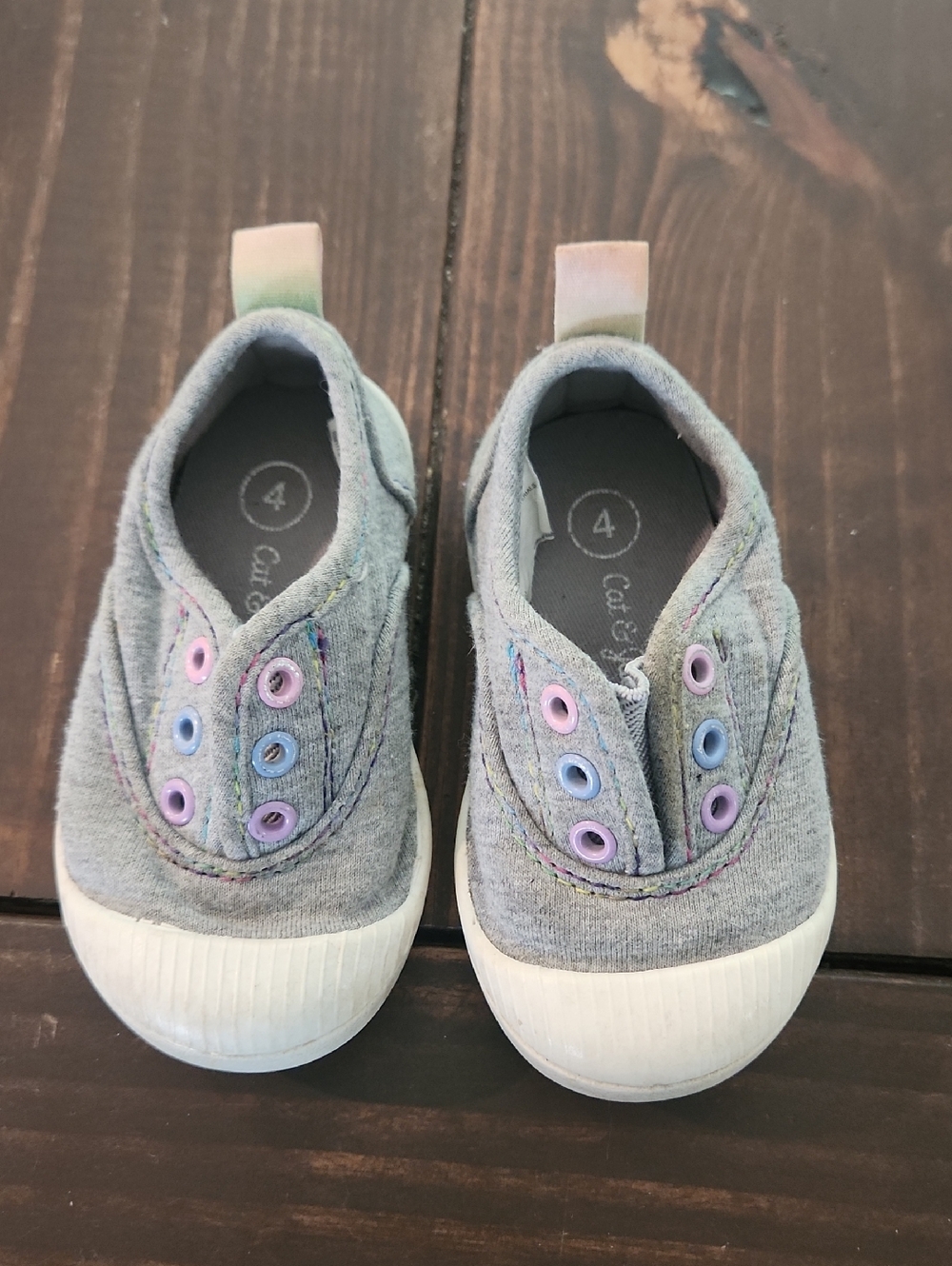 Cat & Jack Grey Slip-On Sneakers with Pastel Eyelets